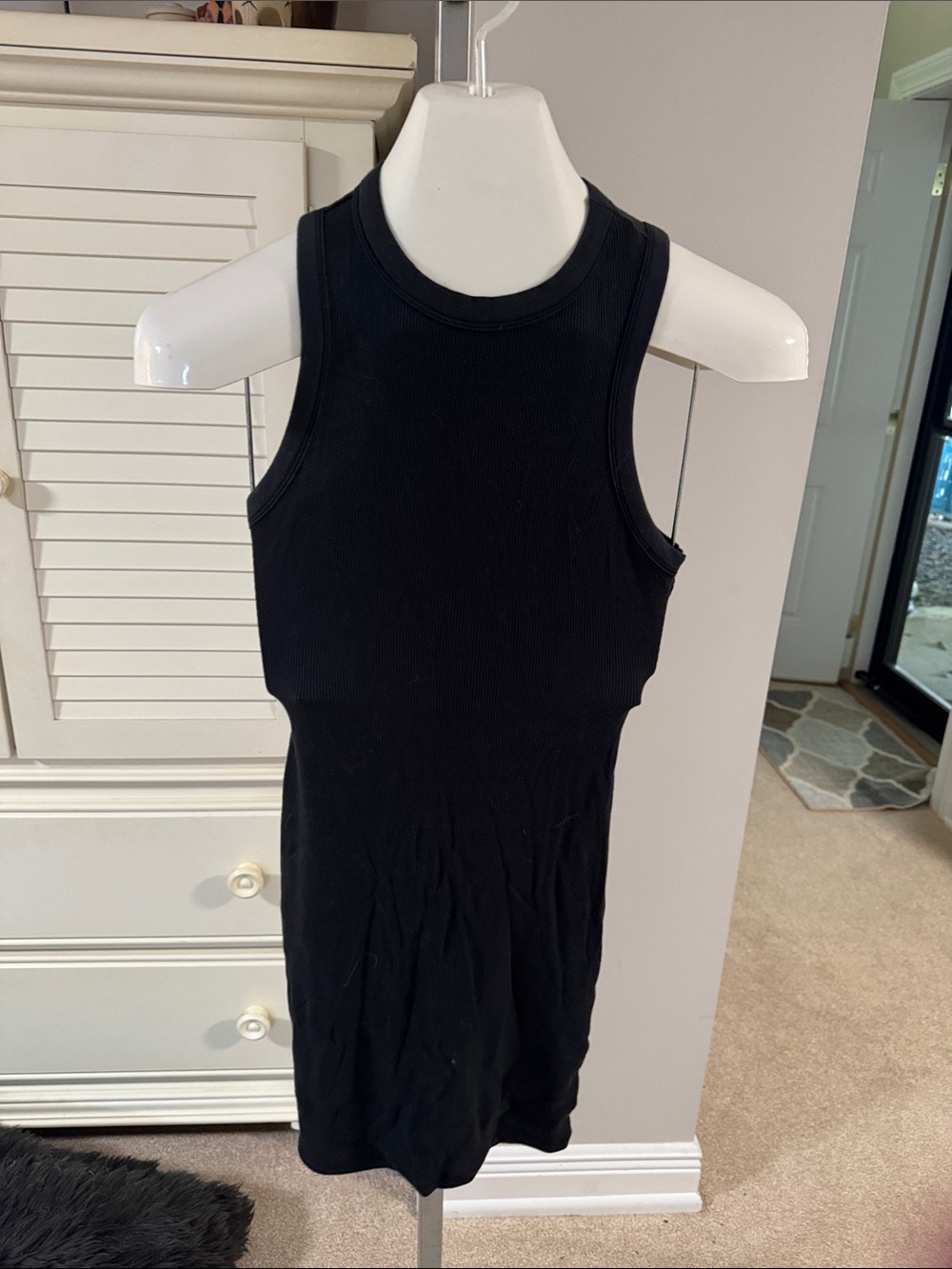 Sleeveless Black Ribbed Tank Dress